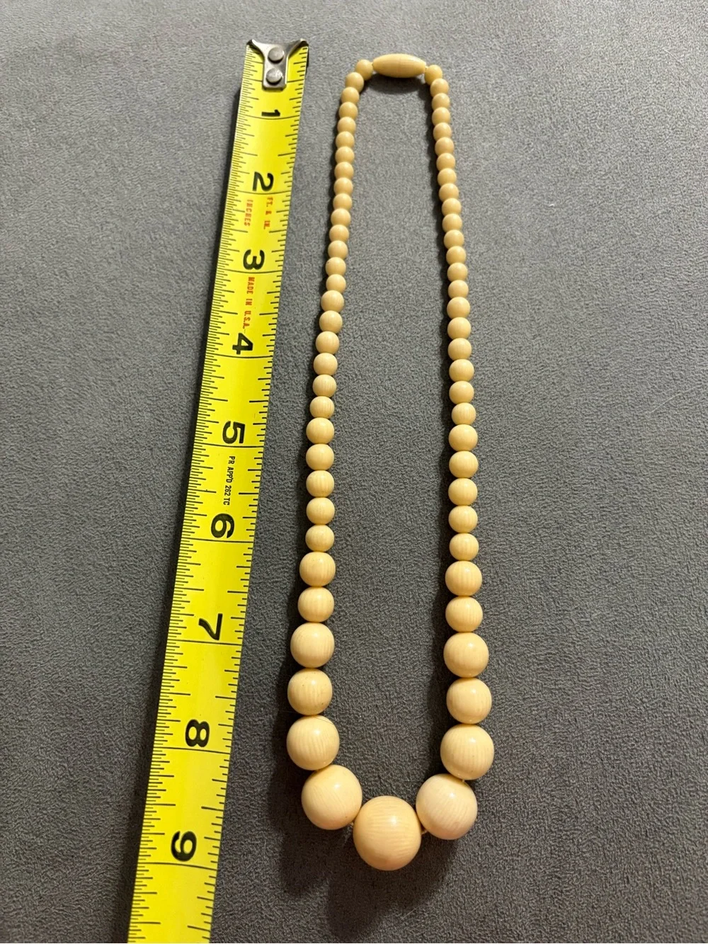 Vintage Celluloid Horizontal Banding Graduated Round Bead Necklace Barrel Clasp